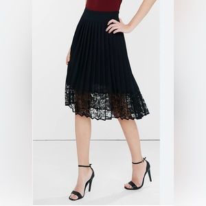Express High Waisted Pleated Semi Sheer Lace Hem Midi Skirt- Size 6